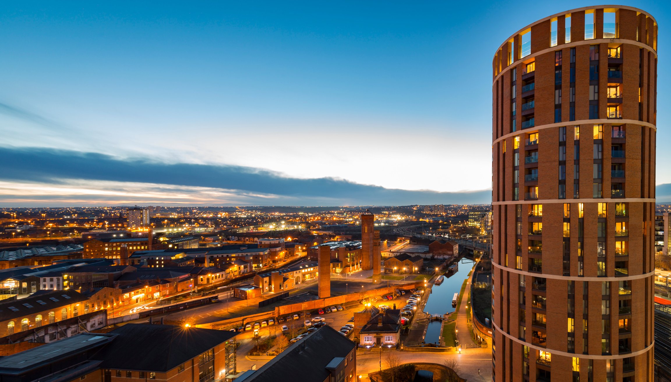 Leeds city centre skyline at night